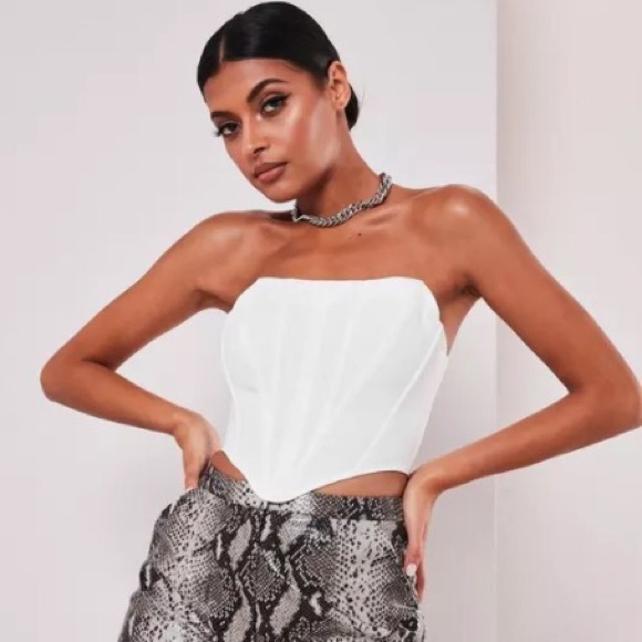 Missguided Tops - White Scuba Crepe Bandeau Corset Top
